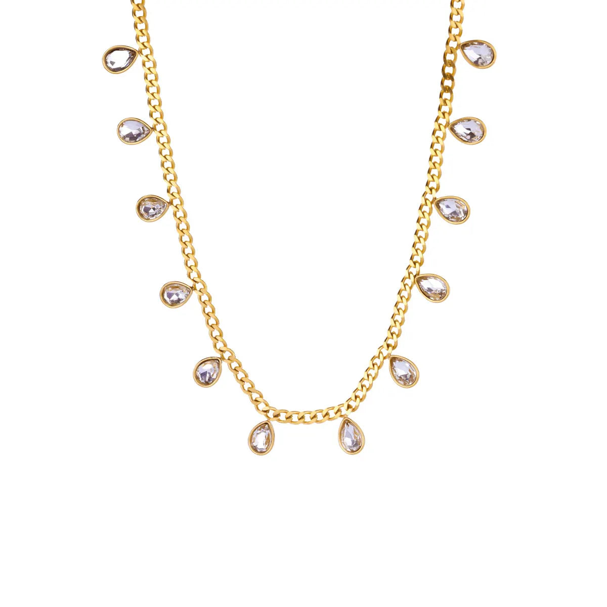 Colored Zircon Waterdrop Necklace For Women Stainless Steel Gold Color Chain Choker Necklace Luxury Jewelry collares para mujer