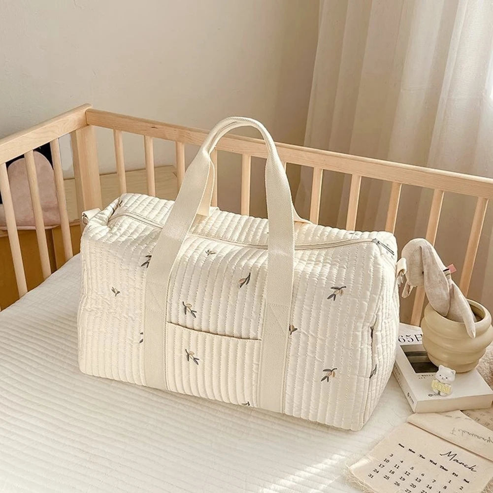 Cute Cartoon Baby Diaper Bag Embroidered Nappy Organizer with Zipper Unisex Mom Tote Storage Bag for Travel and Daily Use