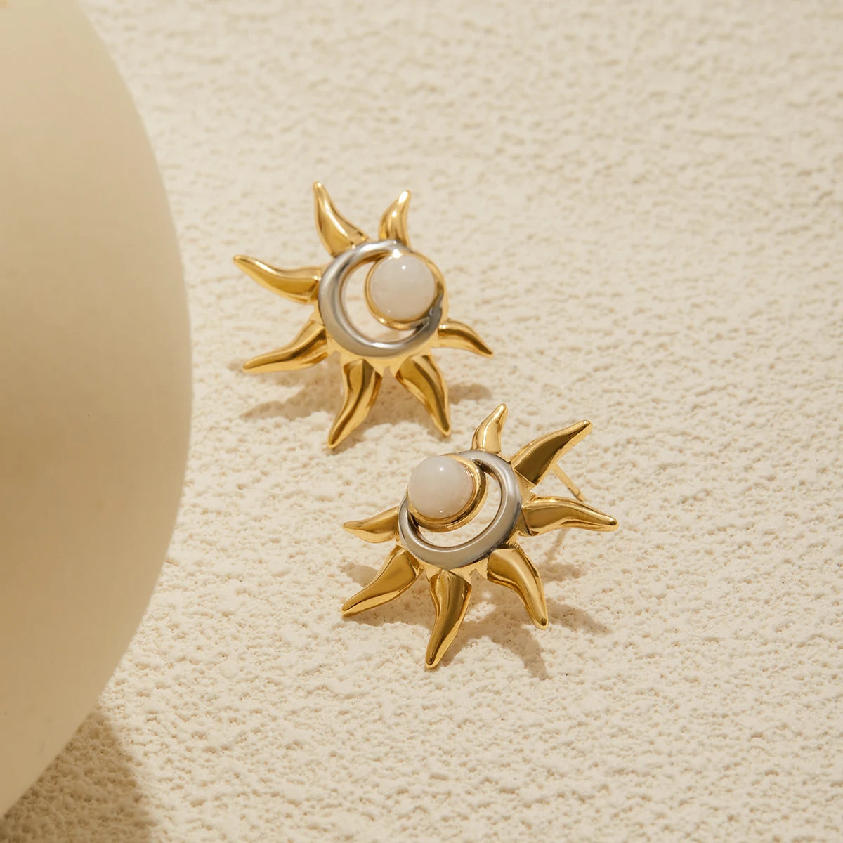 Uworld Opal Sun Pendant Earrings for Women Stainless Steel 18K Gold Color Plated Fashionable Jewelry for Everyday Wear